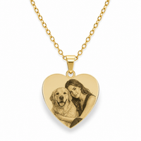 "Collana a cuore in oro con foto personalizzata incisa: regalo ideale per amanti degli animali e proprietari di cani"