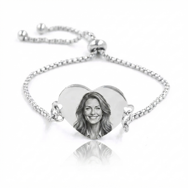 Bracciale con ciondolo cuore e fotoincisione o scritta personalizzata