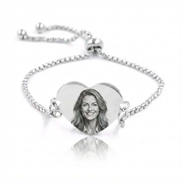 Bracciale con ciondolo cuore e fotoincisione o scritta personalizzata