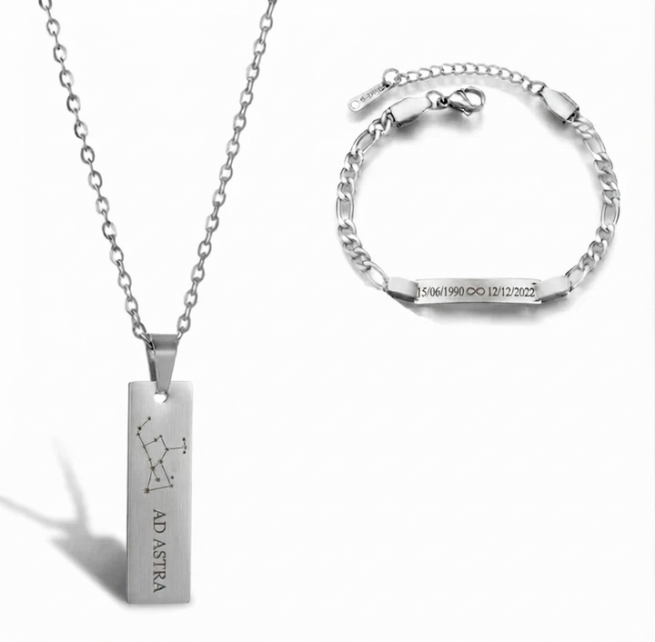 Set collana e bracciale in acciaio stile urban personalizzabile