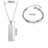 Set collana e bracciale in acciaio stile urban personalizzabile, vista misure