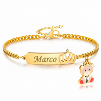 Bracciale da battesimo e cerimonia in oro con targhetta incisa e charm corona