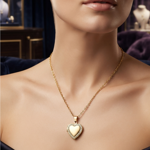 Collana con ciondolo cuore scintillante personalizzabile in acciaio dorato